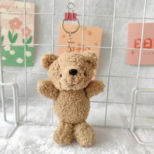 Cute fluffy brown bear keychain plush toy bag charm cartoon doll pendant for women girls.