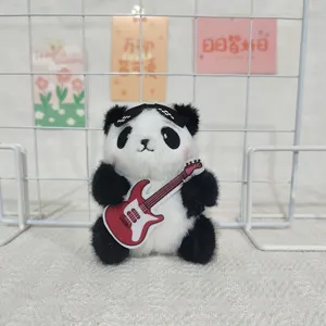 Süßer Panda Plüschtier Schlüsselanhänger Anhänger mit Gitarre, weiche Plüschpuppe Tasche Dekoration.