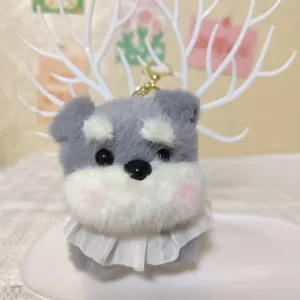 Süßer Schnauzer Hund Plüschtier Schlüsselanhänger, flauschiger Tier Anhänger Tasche Charm, Puppe.
