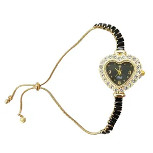 Fashion heart rhinestone women quartz watch with adjustable slider bracelet strap, elegant.