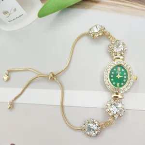Reloj de Pulsera para Mujer con Diamantes de Imitación Simple Aleación Esfera Ovalada Cordón Ajustable Reloj Joya Elegante para Dama Regalo