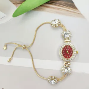 Reloj de mujer de moda minimalista con diamantes, elegante reloj de pulsera rojo ajustable.