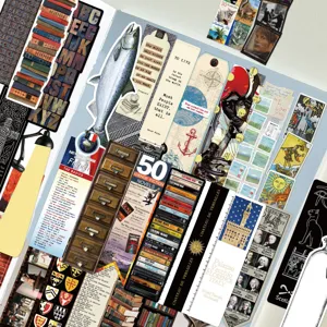 Set of 30 vintage literary bookmarks, creative quote and art page markers for reading lovers.