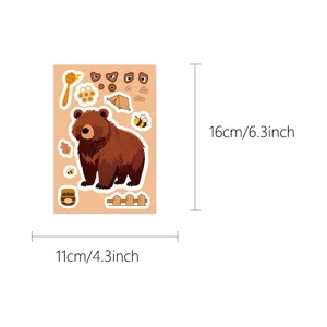 DIY cartoon animal bear sticker sheet waterproof journal decoration craft sticker supplies.