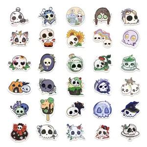 Adorables autocollants crâne Halloween étanches décalcomANIES pour tasse gourde ordinateur