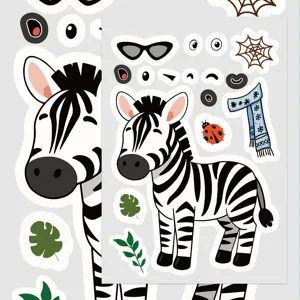 Cute cartoon zebra DIY assembly sticker set, waterproof decorative sticker for journal.