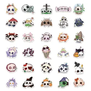 Adhesifs mignons de crâne de dessin animé étanches vinyle pour valise, bouteille d'eau.
