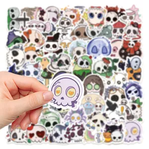 50pcs Autocollants Halloween Tete de Mort Kawaii Stickers Impermeables pour Gourde Ordinateur