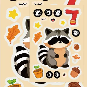 Cute cartoon raccoon DIY sticker sheet waterproof decorative sticker for journal crafts.