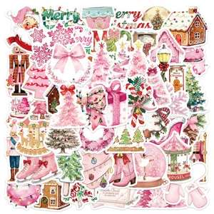 50st roze kerst stickers waterdicht schattige diy decoratie voor laptop planner art