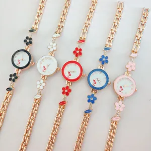 Fashion Women Flower Bracelet Watch Alloy Mineral Glass Rhinestone Quartz Wristwatch Analog Digital Dial Elegant Jewelry Gift
