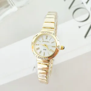 Orologio donna al quarzo dorato con strass, elegante orologio da polso con numeri romani.