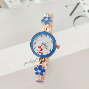 Women quartz watch fashion flower bracelet design rose gold case elegant student wrist watch