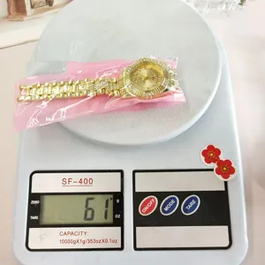 Herren goldener Strass Quarz Uhr Edelstahl Armband Business Freizeit Luxus Armbanduhr glänzend