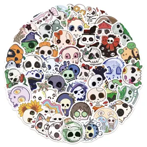 50pcs Halloween Groovy Skull Autocollants Stickers Imperméables pour Valise Bouteille