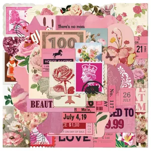 Autocollants décoratifs vintage roses pour journal, scrapbooking, carnets et coques de téléphone.