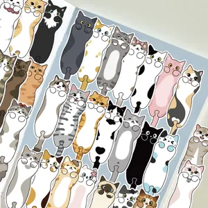 Cute cat bookmarks set, funny hanging cat page markers for books and reading, paper stationery.