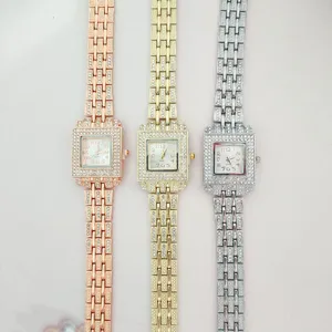 Luxury square rhinestone women quartz watch, elegant diamond fashion wrist watch.