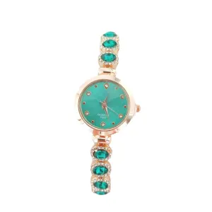 Luxus Damen Quarzuhr mit Strass grünes Zifferblatt Roségold Armband Mode Armbanduhr