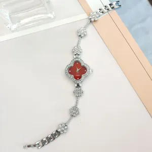 Elegant clover rhinestone quartz women watch stylish bracelet watch detail view chic accessory