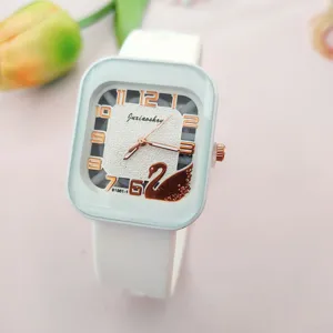Women's white silicone strap quartz watch with square dial, elegant fashion casual timepiece.