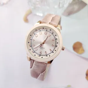 Elegante Damen Quarzuhr mit rosafarbenem Lederarmband schlichtes Zifferblatt Damenuhr