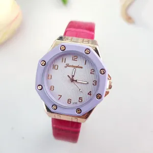 Orologio donna quarzo cinturino pelle rosa lunetta ottagonale viola moda casual