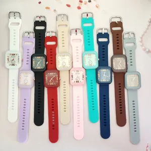 Montre quartz carrée en silicone tendance pour hommes et femmes, montre colorée pour étudiants.