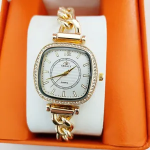 Reloj de Pulsera para Mujer Cuadrado con Diamantes de Imitación Cuarzo Lujo Elegante Cadena de Aleación Dorada Joyería de Moda