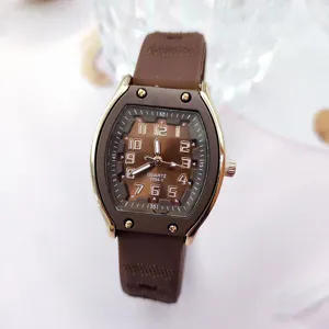 Damen Quarz Uhr Tonnenform braun Armband Freizeit Mode Armbanduhr für den Alltag Stil
