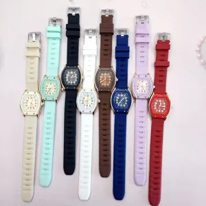 Freizeit Damen Quarzuhr Tonnenform Silikonarmband bunte Studenten Armbanduhr Alltag