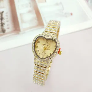 Luxus Strass Herz Damen Quarz Uhr gold glänzend Armbanduhr modisches Geschenk für Frauen