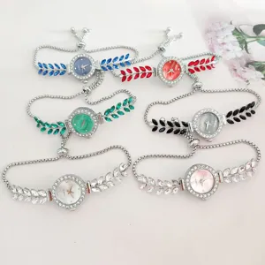 Modieuze strass blad dames horloge verstelbare armband kwarts horloge elegante stijl