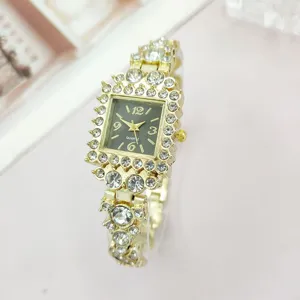 Orologio donna quadrato strass lusso oro quarzo brillante cristallo bracciale elegante orologio.