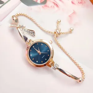 Women Bowknot Rhinestone Quartz Watch Elegant Alloy Bracelet Watch Thin Chain Adjustable Jewelry Watch For Daily Party Dating