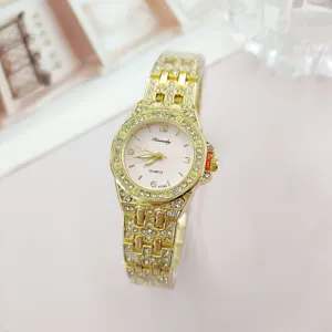 Rinnady women luxury rhinestone quartz watch gold metal strap detail view sparkle chic