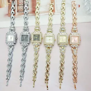 Set orologio donna quadrato strass di lusso, orologio al quarzo bracciale cristallo per ragazze.