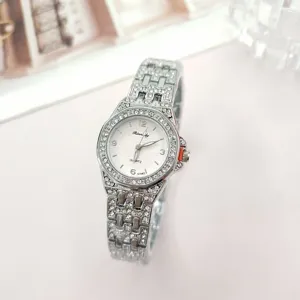 Elegant women rhinestone quartz watch with silver steel strap, sparkling crystal bezel.