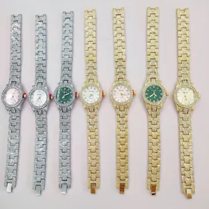 Luxury diamond women quartz watch, elegant steel strap full rhinestone wristwatch for women.