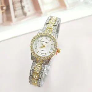 Close-up view of the luxury women's rhinestone quartz watch showcasing exquisite dial details.