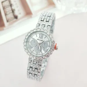 Rinnady women quartz watch stainless steel rhinestone roman numeral luxury wristwatch
