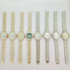 Luxury rhinestone quartz women watch full diamond steel strap roman numerals wrist watch