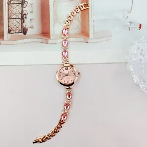 Luxus Roségold Damen Quarz Uhr Kristall Armbanduhr Mode elegante Geschenke Stil Neu