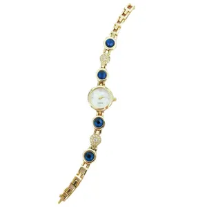 Damen Quarzuhr mit blauem Stein und Strass Armband Gold Luxus Mode Design Hauptbild