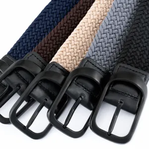 Men nylon woven belt with alloy pin buckle casual braided waist belt multi color