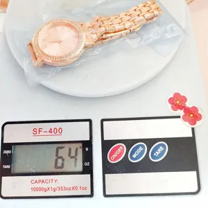Rose gold rhinestone quartz watch with steel bracelet, elegant women daily wear accessory
