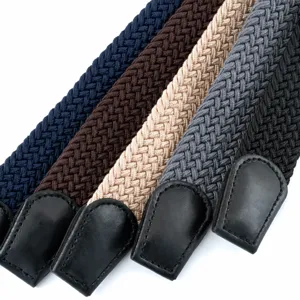 Men stylish nylon woven belt casual versatile braided waistband with premium leather tips