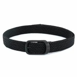 Black woven elastic belt for men with durable alloy pin buckle for casual daily wear