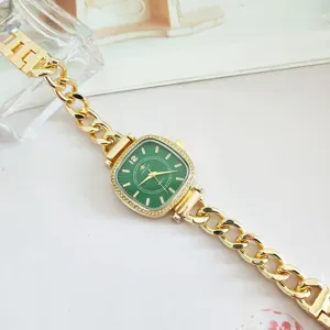 Reloj de cuarzo cuadrado de lujo para mujer con correa de cadena dorada elegante chic
