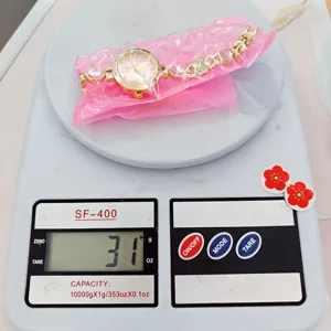 Women rhinestone quartz bracelet watch gold pink dial clover luxury fashion casual gift chic
